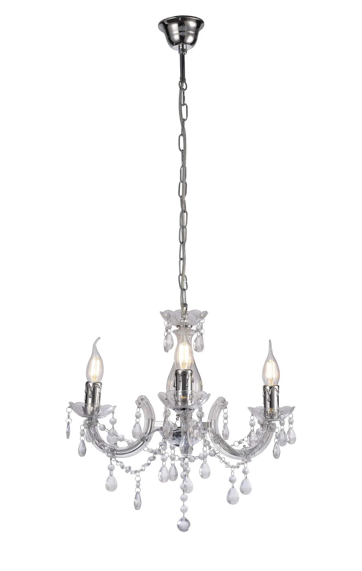 D0416  Floria Acrylic Chandelier 3 Light Polished Chrome